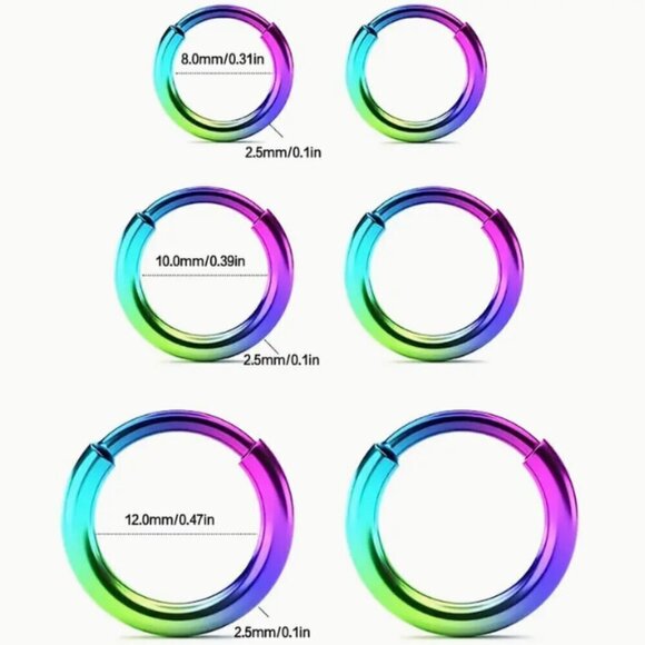 Ombre Rainbow Holographic Hoop Earrings Stainless Steel 3 Pairs - Picture 2 of 4